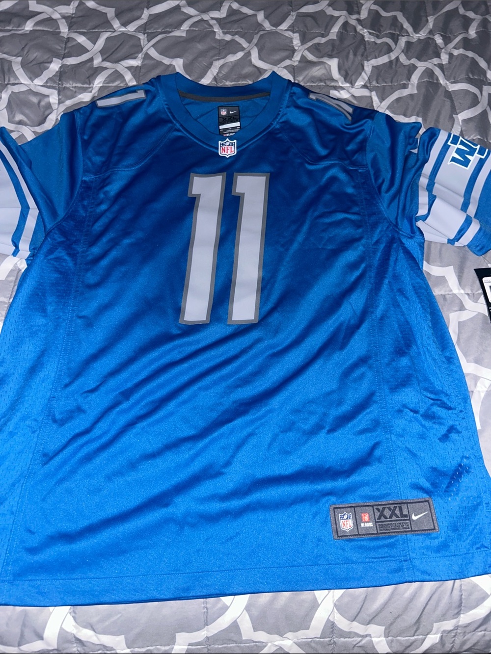Nike Men's Blue #11 Football Jersey with White Sleeve Accents jones jr  jersey